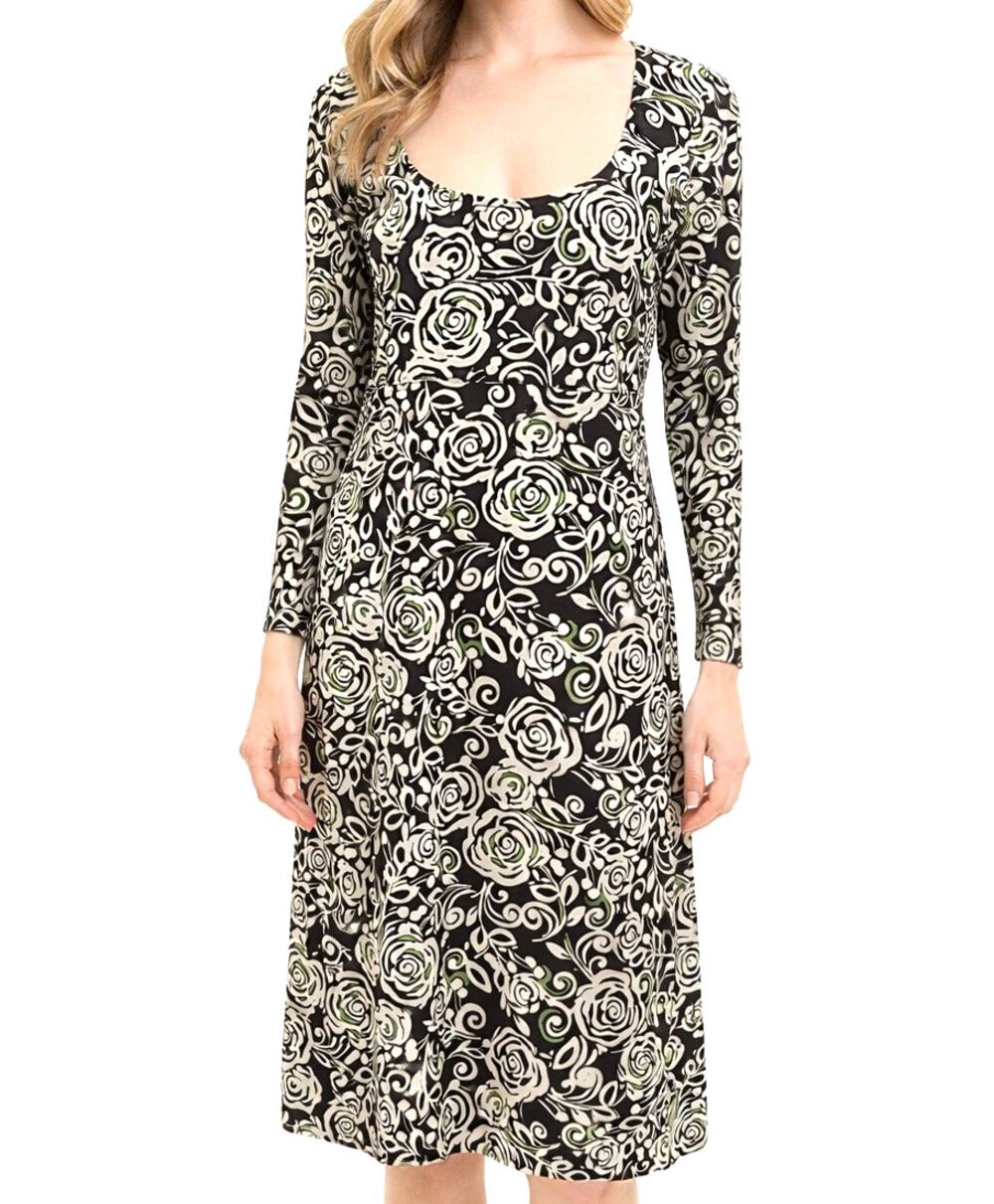 Sigrid Olsen Floral Scoop Neck Empire Waist Midi Dress Long Sleeve Large